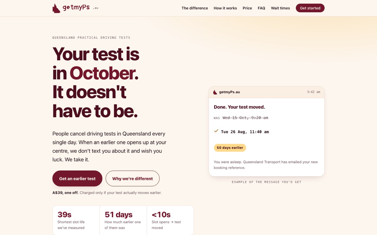 The getmyPs website, shown whole